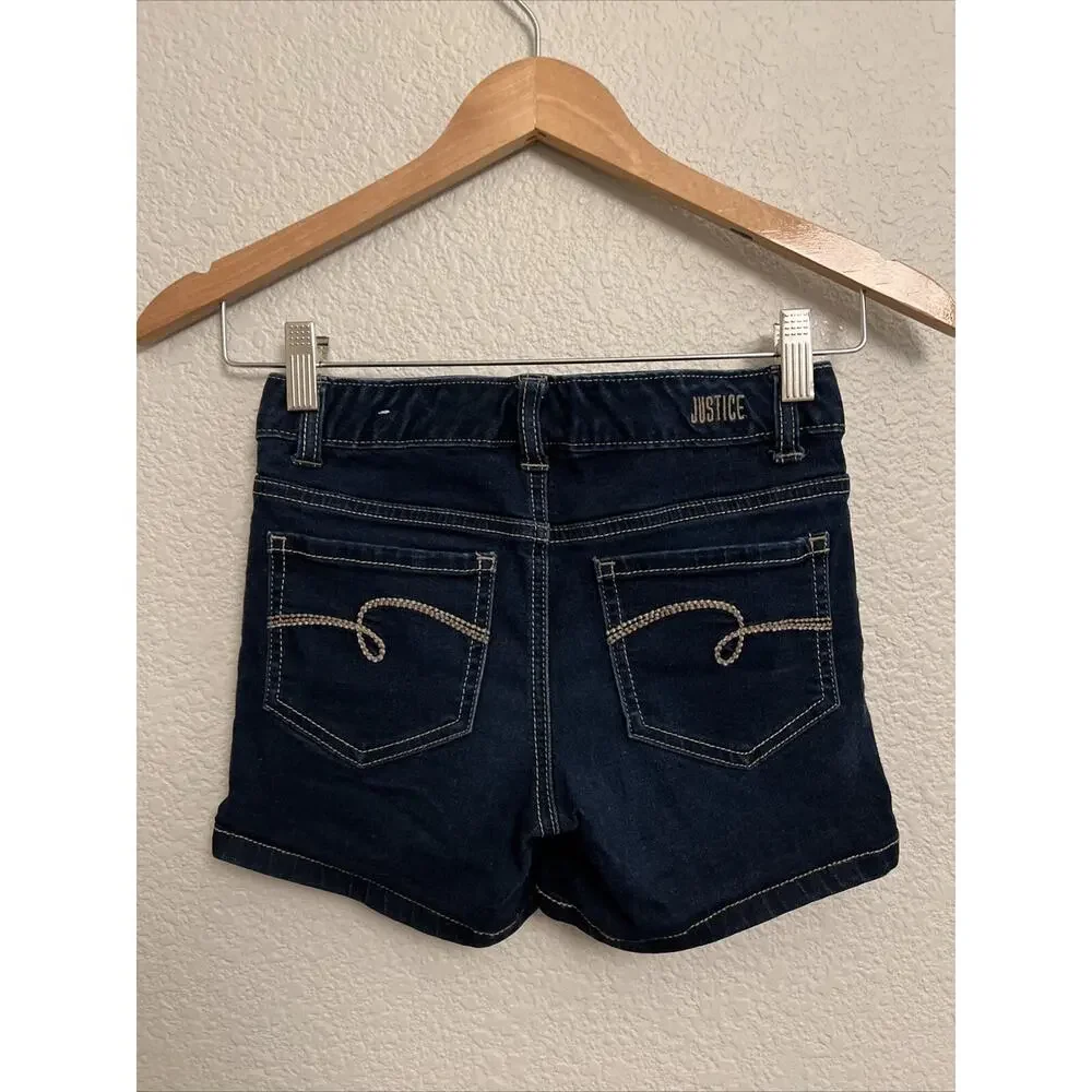 Justice Girls Denim Blue Jean Shorts Boho Festival Cowgirl Country Stretch 10